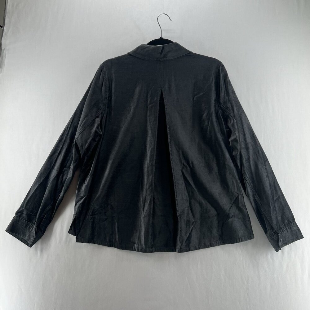 Cabi Tuesday Topper Jacket Women M Button Front Pleated Crushed Velvet Iron Gray - Picture 2 of 13